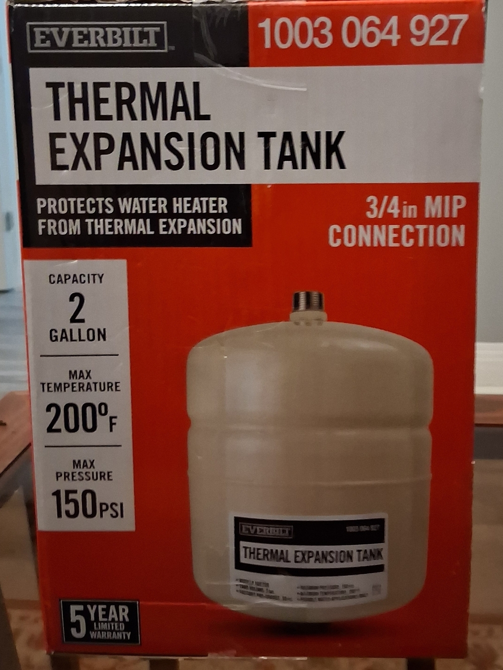 2-Gallon White Thermal Expansion Tank - 3/4 in MIP Connection